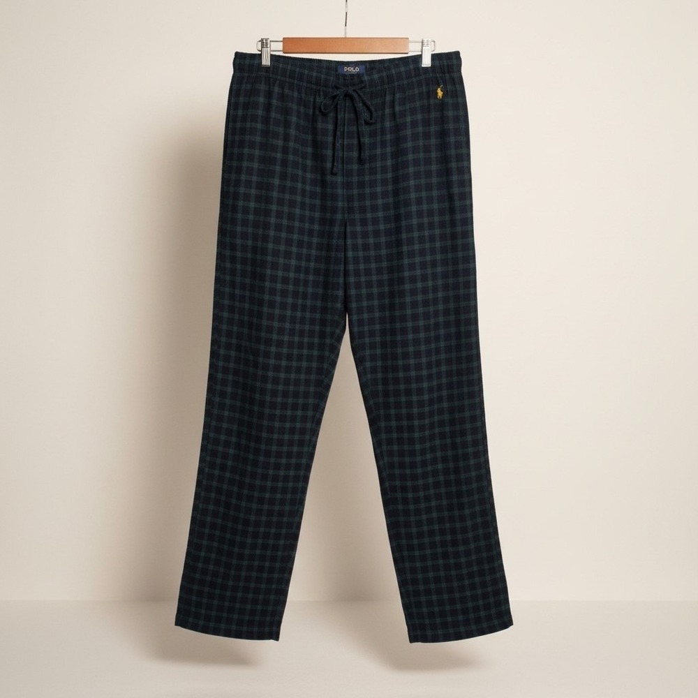 Polo Ralph Lauren Mens Plaid Flannel Lounge Pajama Pants Green Navy Blue Large